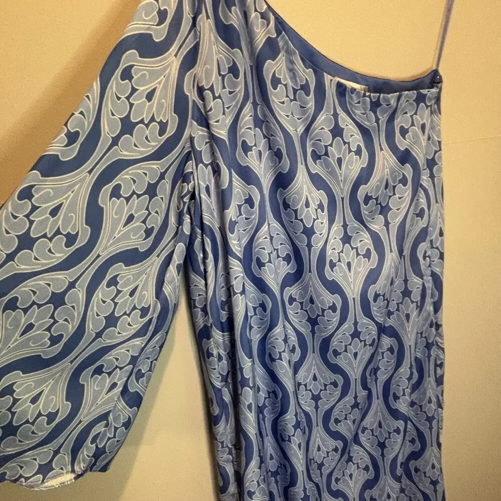 Tuckernuck Hyacinth House Luna Blue One Shoulder Satin Midi Dress - size Large